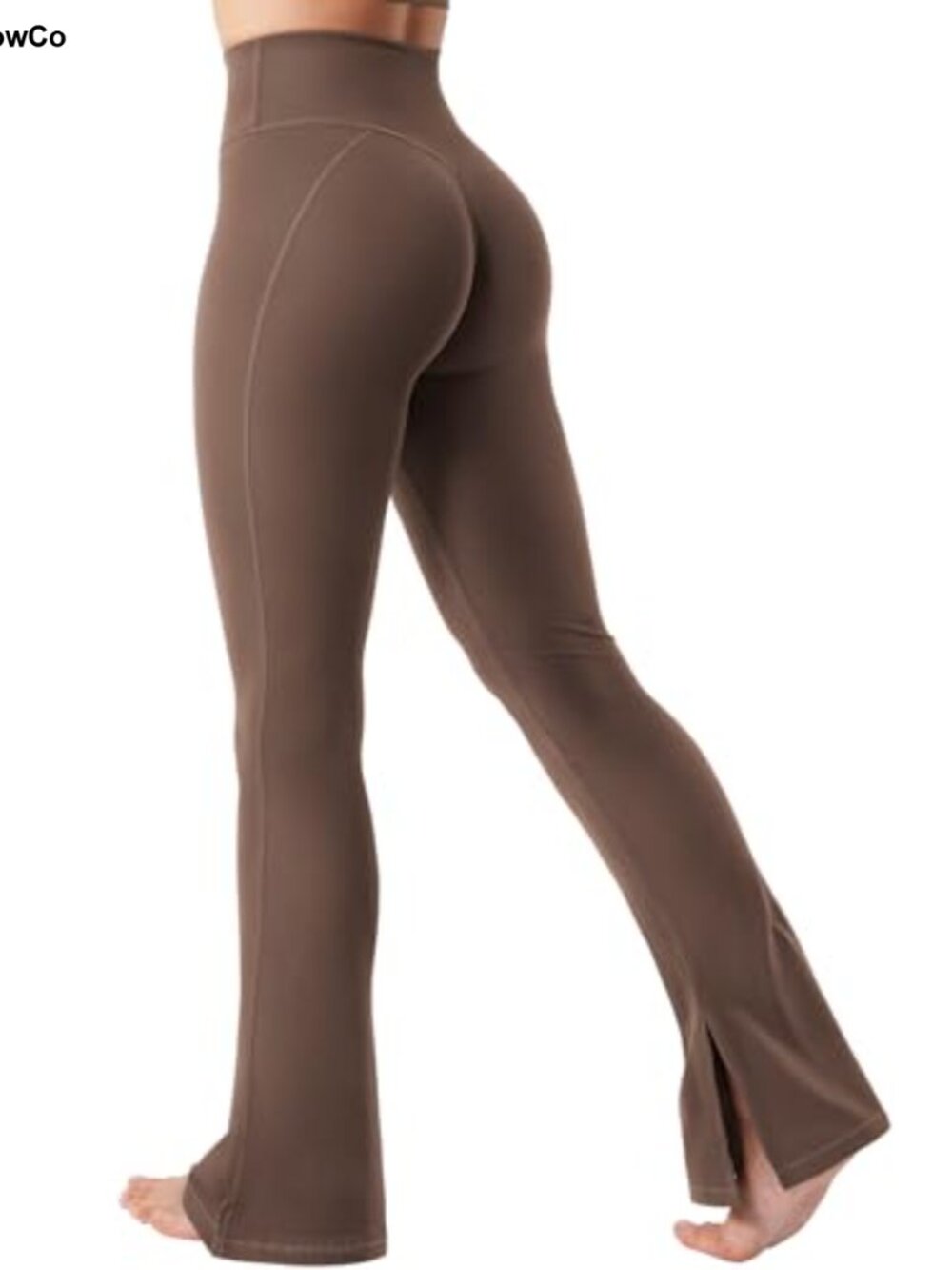 Flare Split Hem Leggings High Waisted No Front Seam Yoga Pants Gym Workout